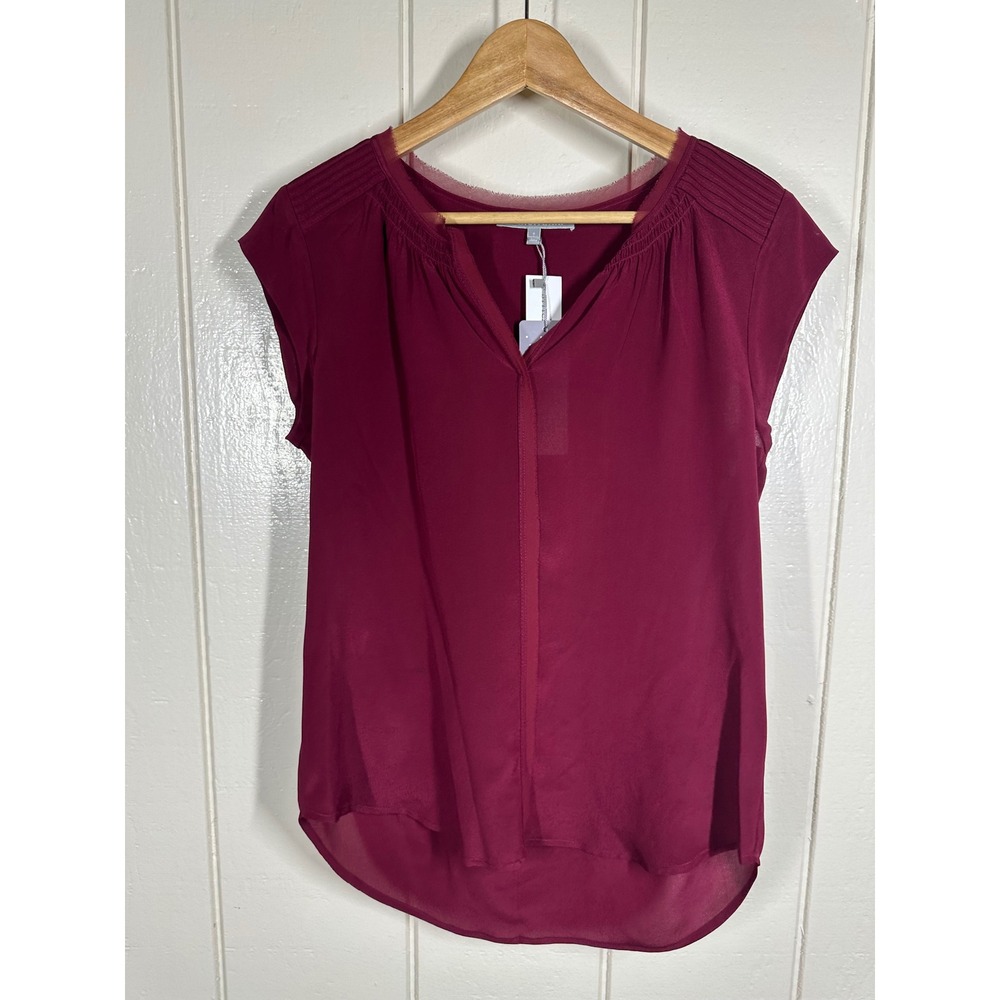 Daniel Rainn Blouse Womens Small Burgundy Stitch Fix Cap Sleeve Pleated V-Neck